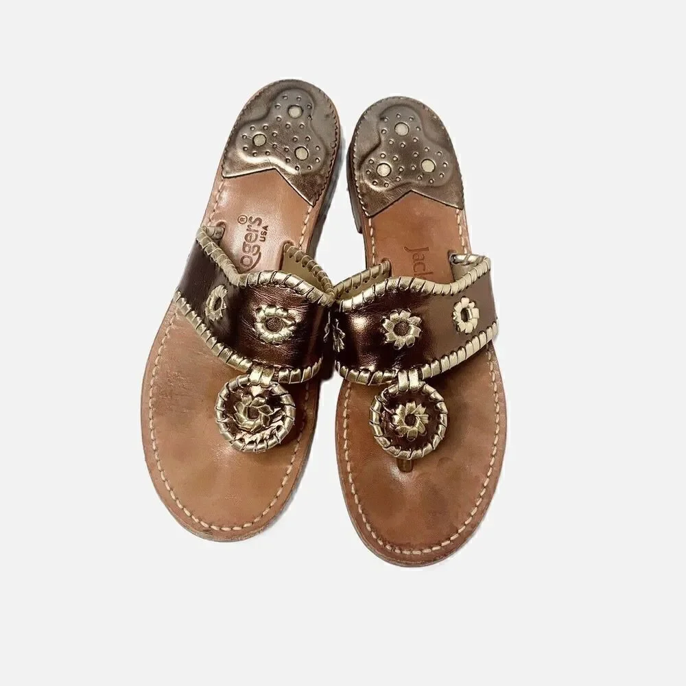 Jack Rogers Classic Jacks Bronze and Gold Leather Thong Sandals Women’s Size 7 M